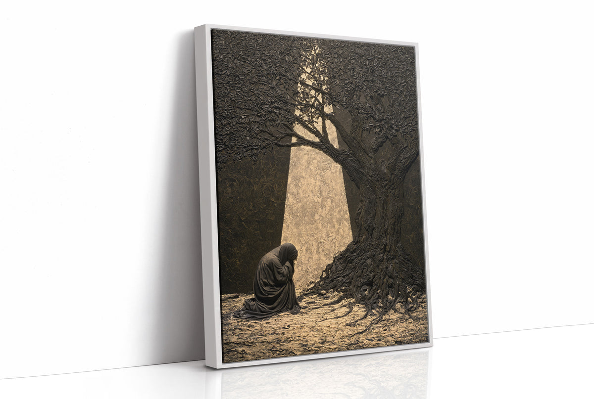 Kneeling Figure Beneath Olive Tree