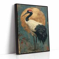 Noble Crane Against Golden Moon