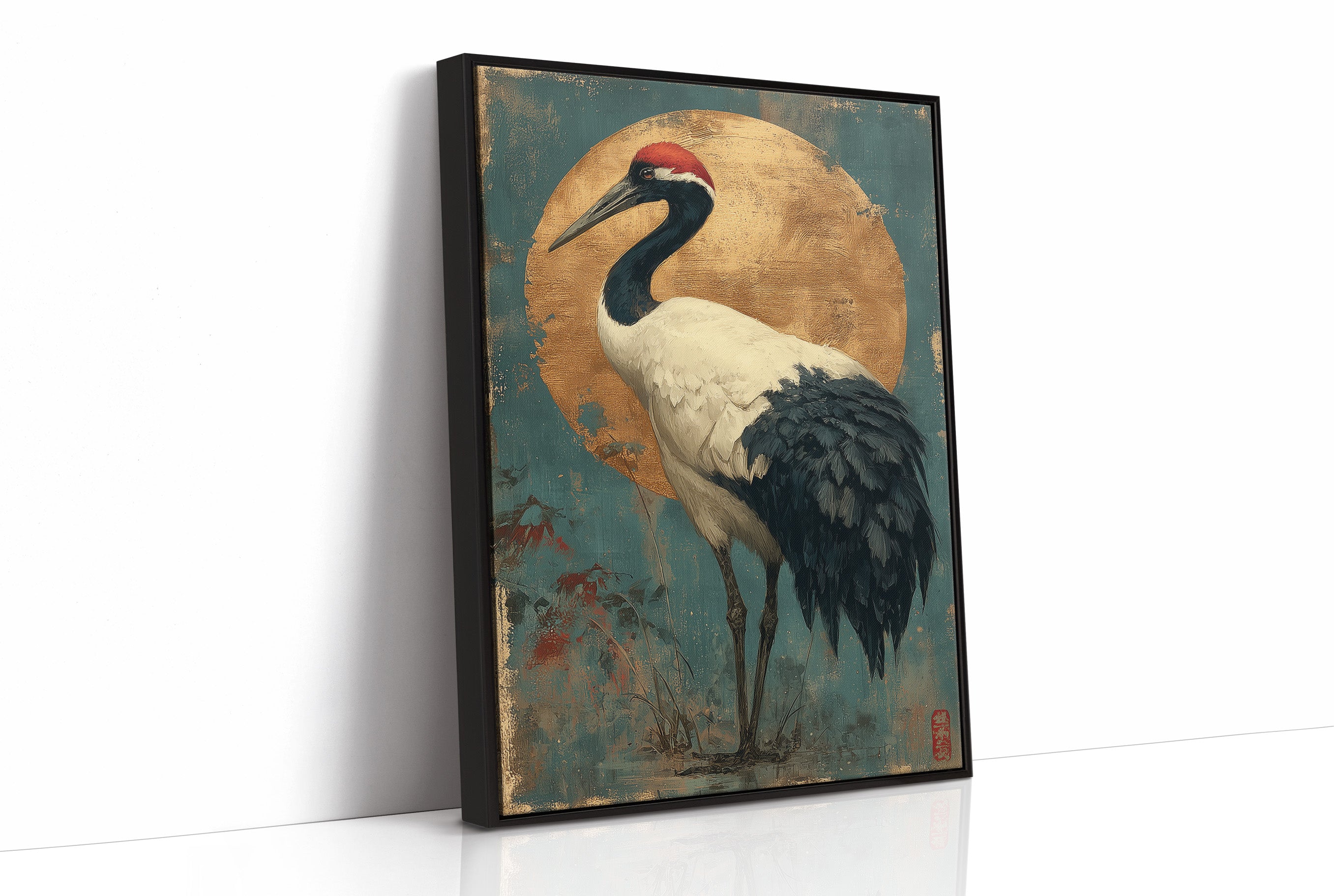 Noble Crane Against Golden Moon