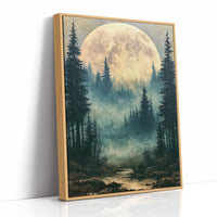 Golden Moon Over Pine Forest