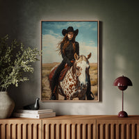 Desert Reins – Cowgirl on Paint Horse Portrait