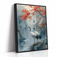 Cranes Dance Below Maple Fire