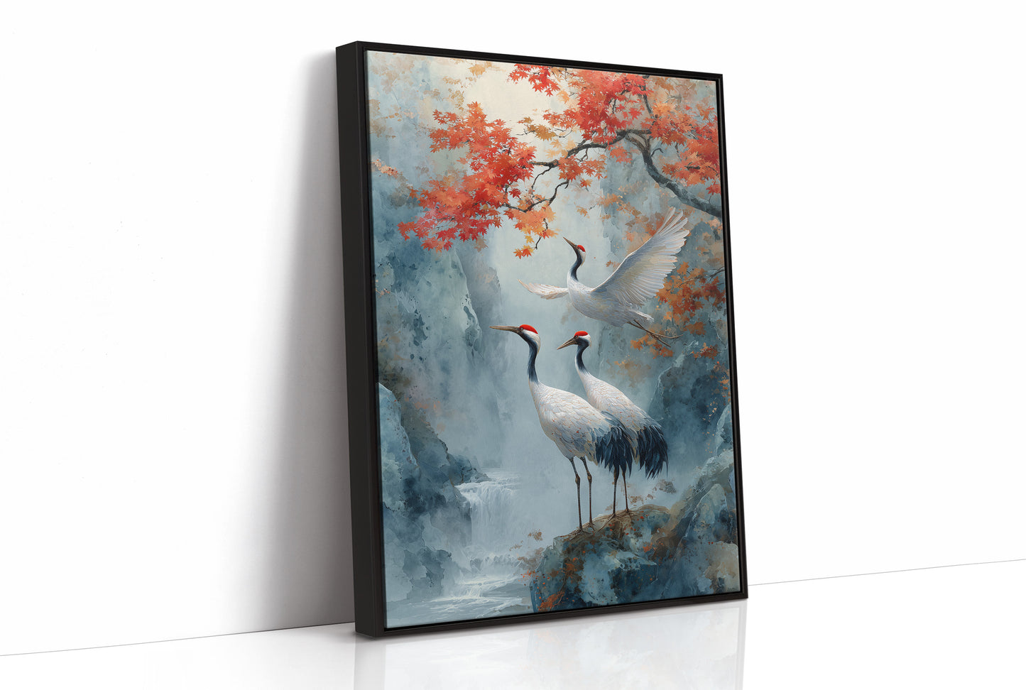 Cranes Dance Below Maple Fire