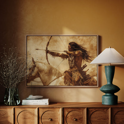 Warrior Archer on Horseback – Western Sepia Wall Art Print