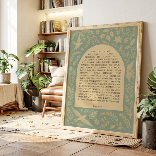 Psalm 23 Scripture with Doves and Florals