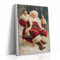 Winter Joy On A Wooden Swing