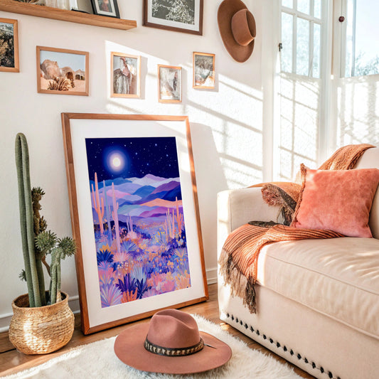 Moonlit Saguaros Dance In Lavender