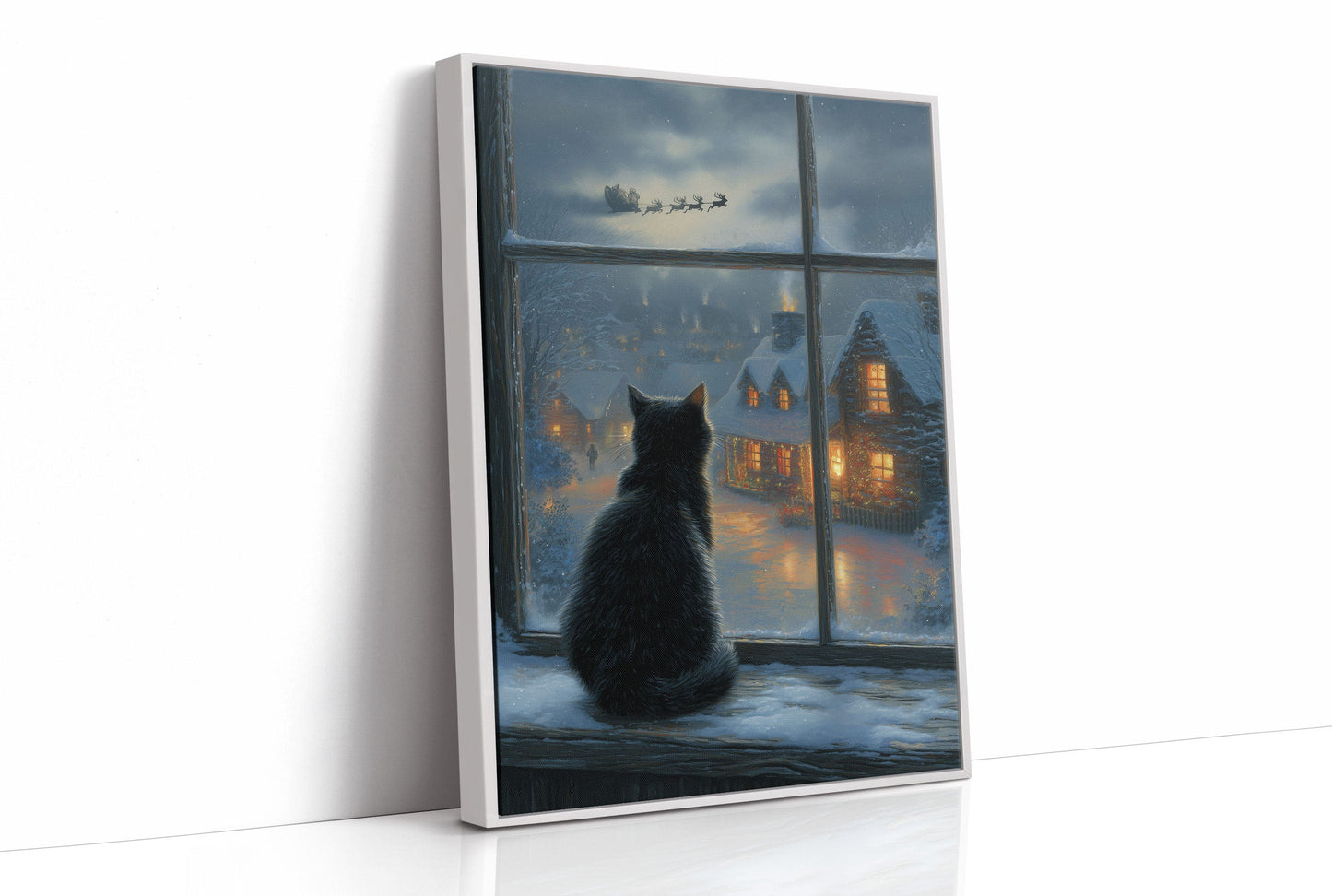 Black Cat Watches Santa's Flight