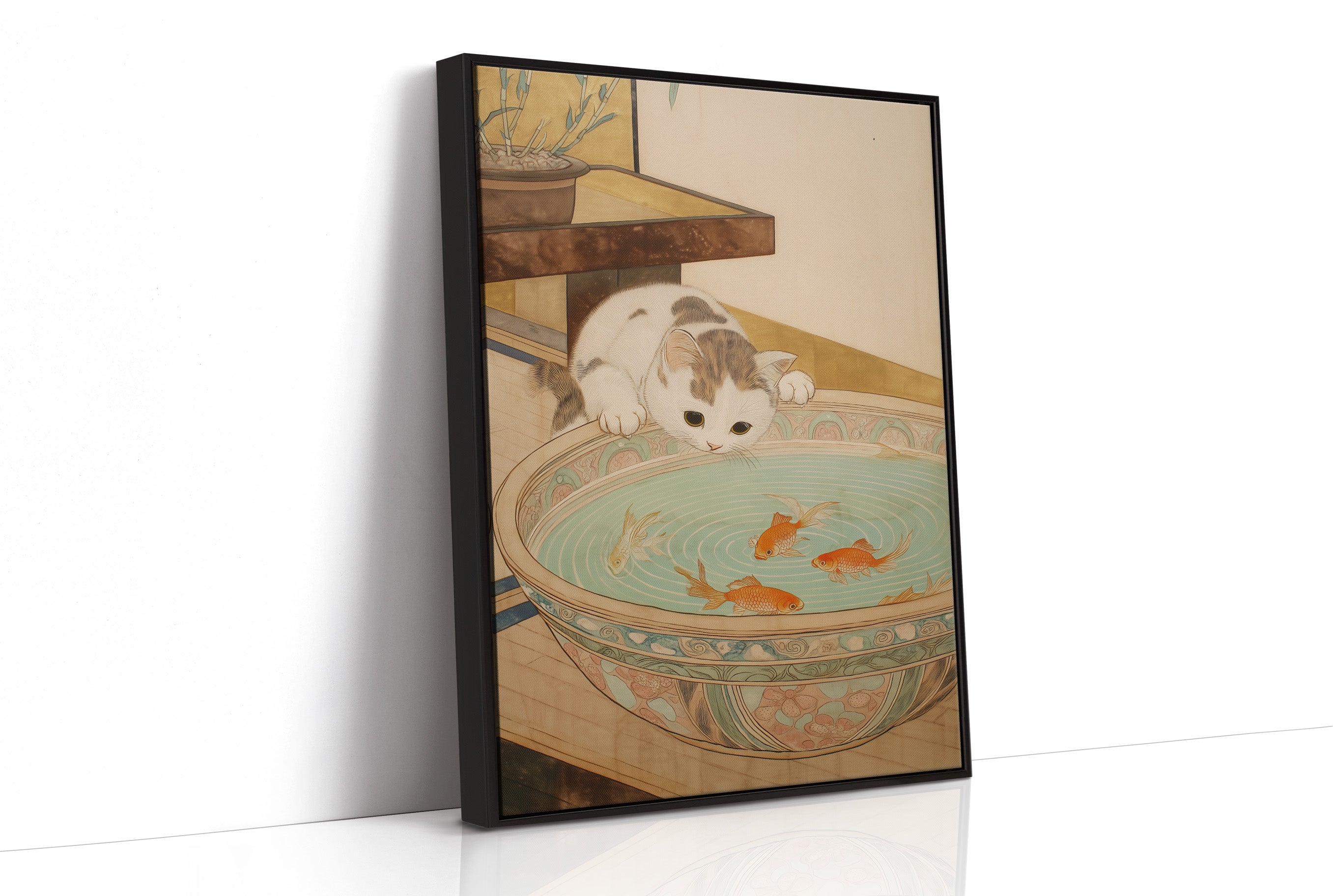 Curious Cat Meets Koi Below