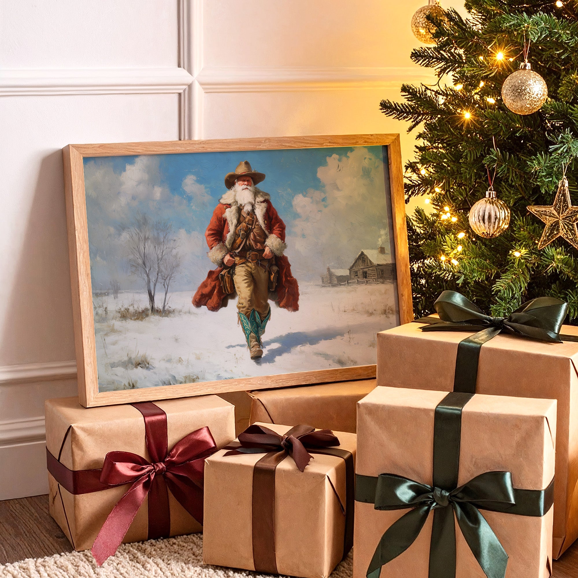 Frontier Santa Rides Through Winter Snow