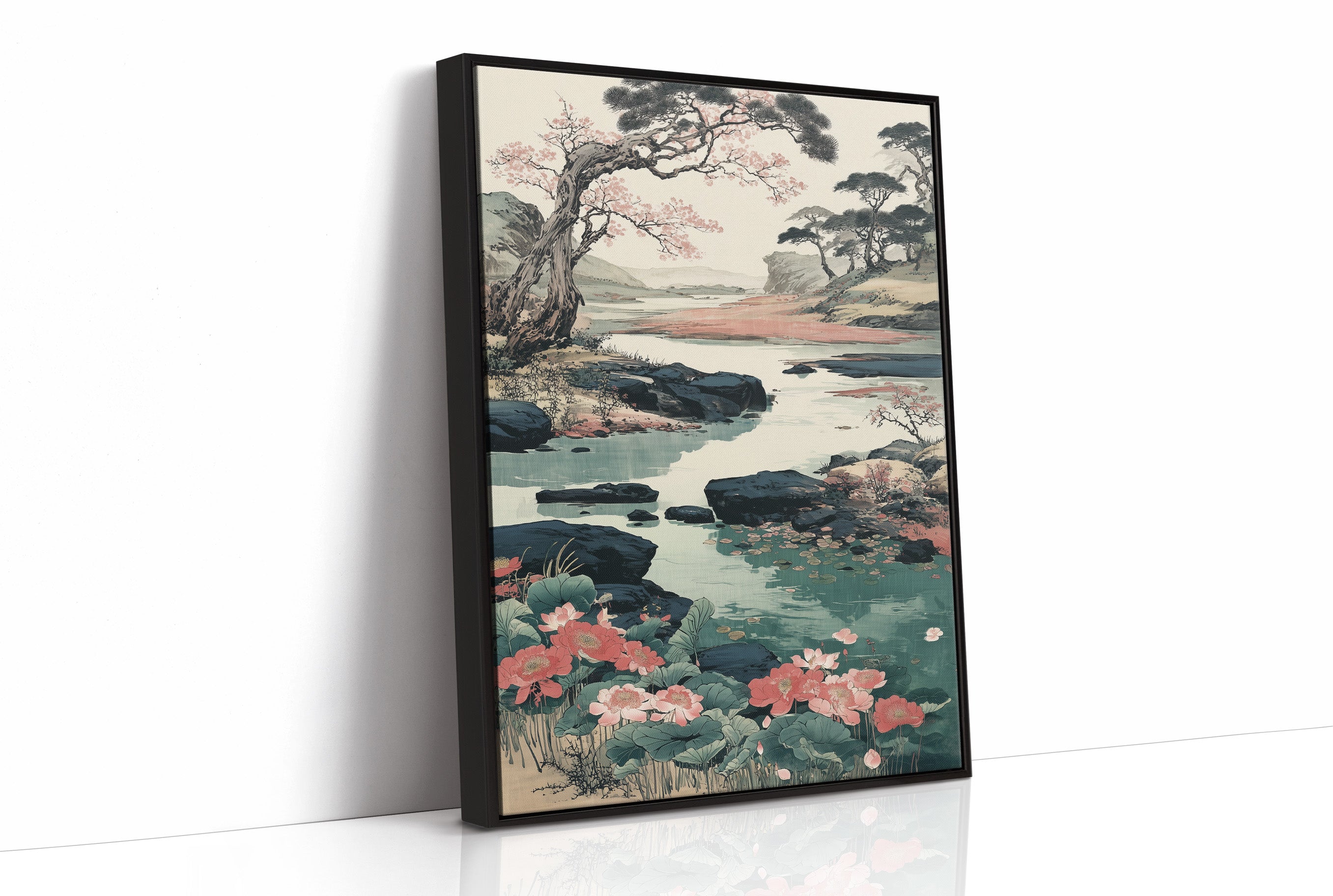 Cherry Blossoms Dance Above Turquoise Waters