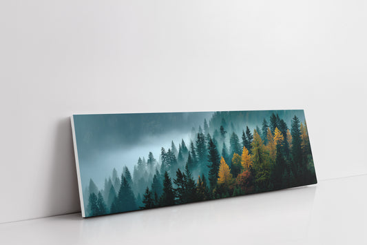 Golden Pines In Morning Mist
