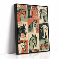 Horse Heads Block Print Grid