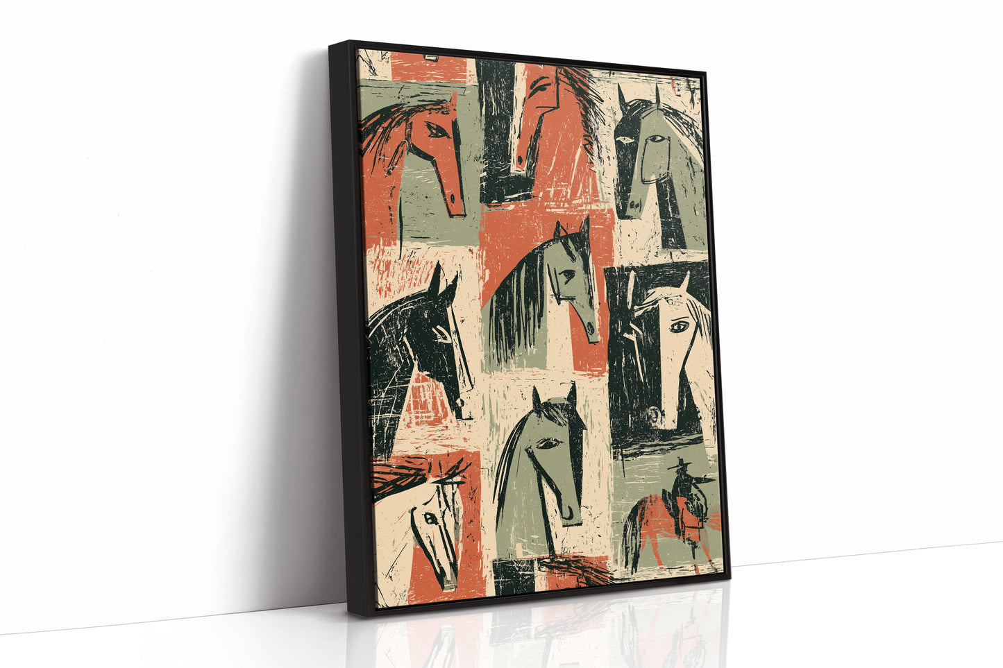 Horse Heads Block Print Grid