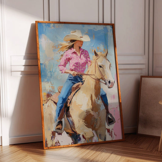 Cowgirl on Horseback – Western Rodeo Wall Art