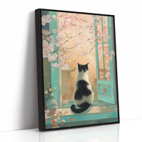 Cherry Blossoms Dance With Curious Cat