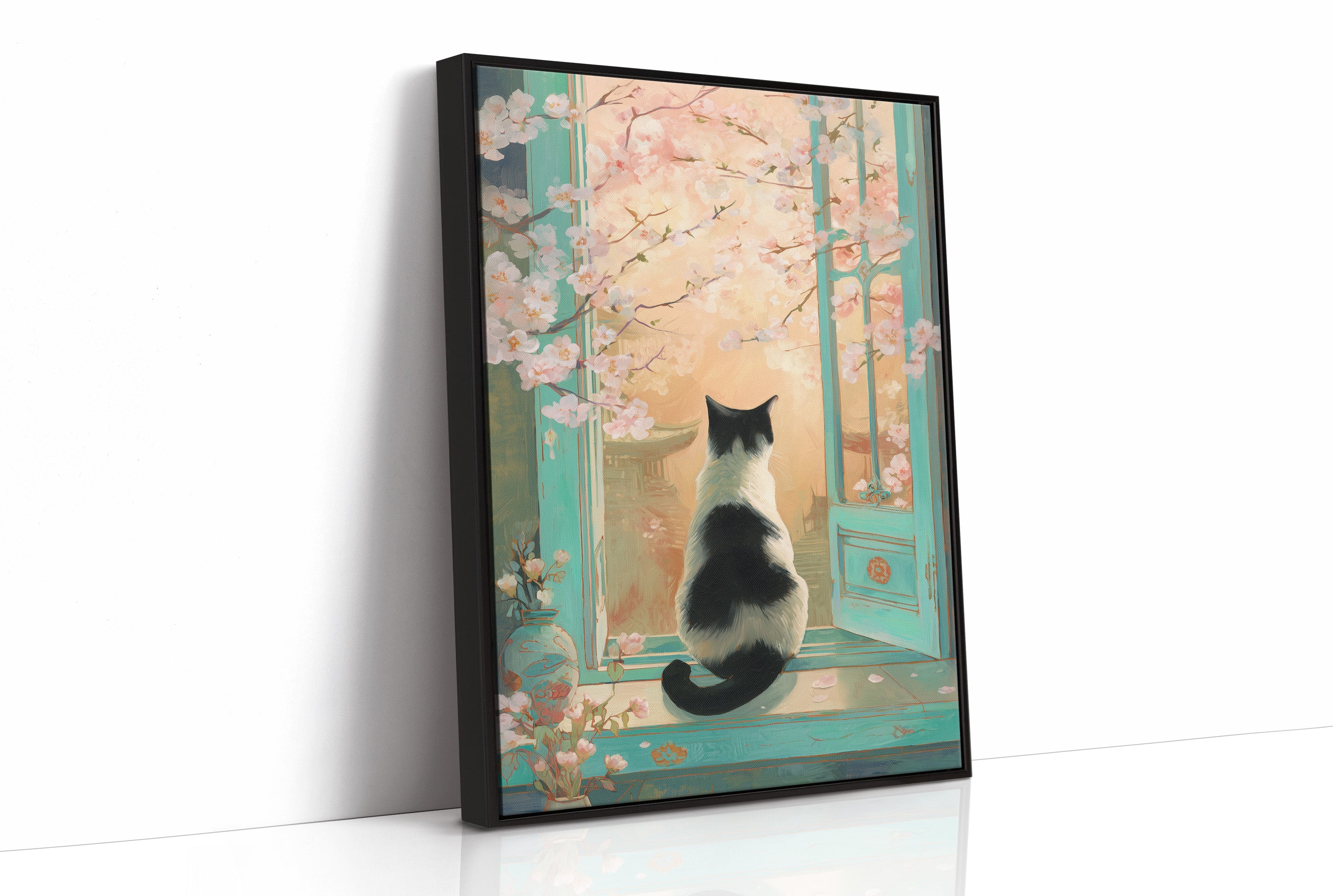 Cherry Blossoms Dance With Curious Cat
