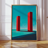 Red Pillars Against Turquoise Sky
