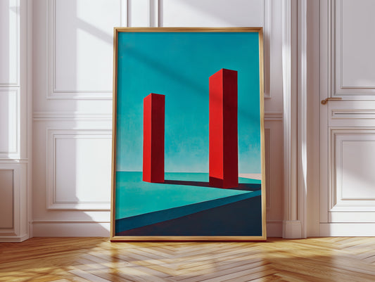 Red Pillars Against Turquoise Sky