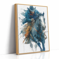 Rider in Blue, Reins Held Tight