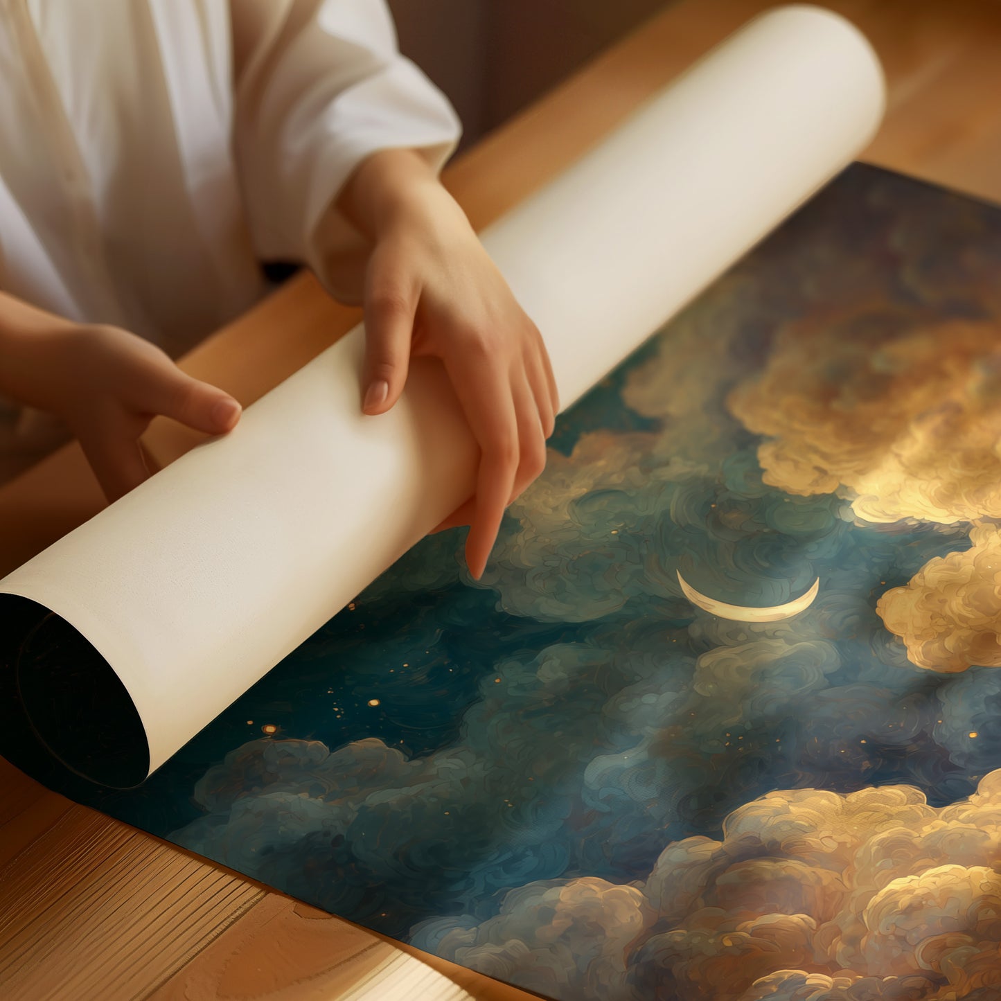 Crescent Rests Among Golden Clouds