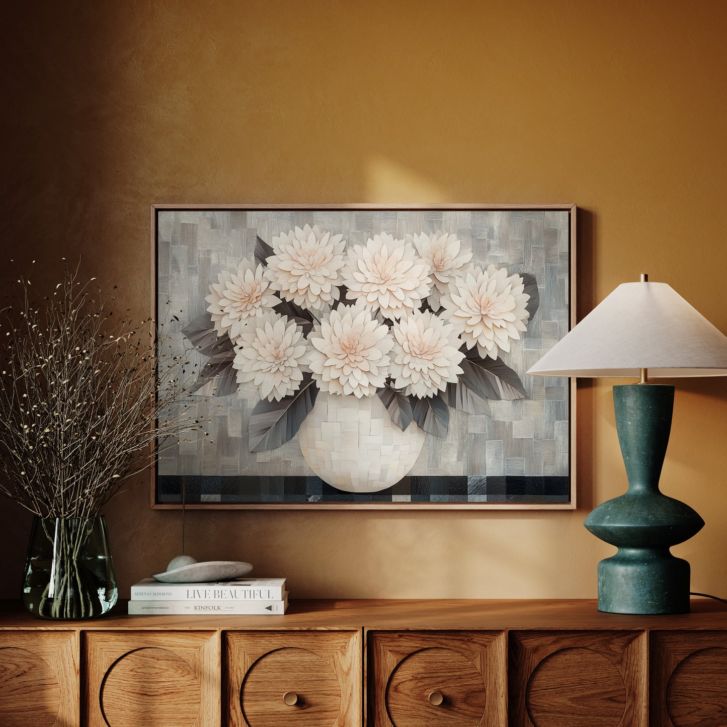 Blush Dahlias In Woven Light