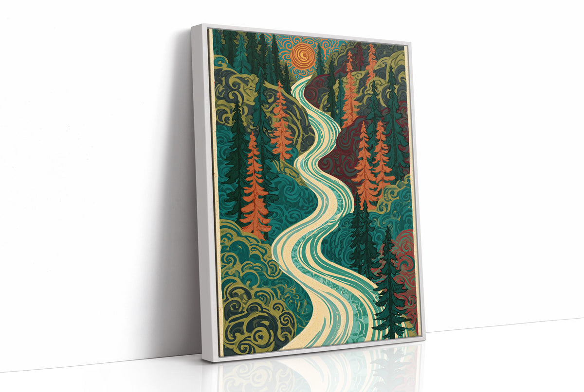Winding River Retro Forest Print