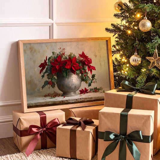 Poinsettias Paint December's Silver Story