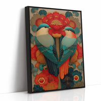 Birds Dance Among Crimson Blooms