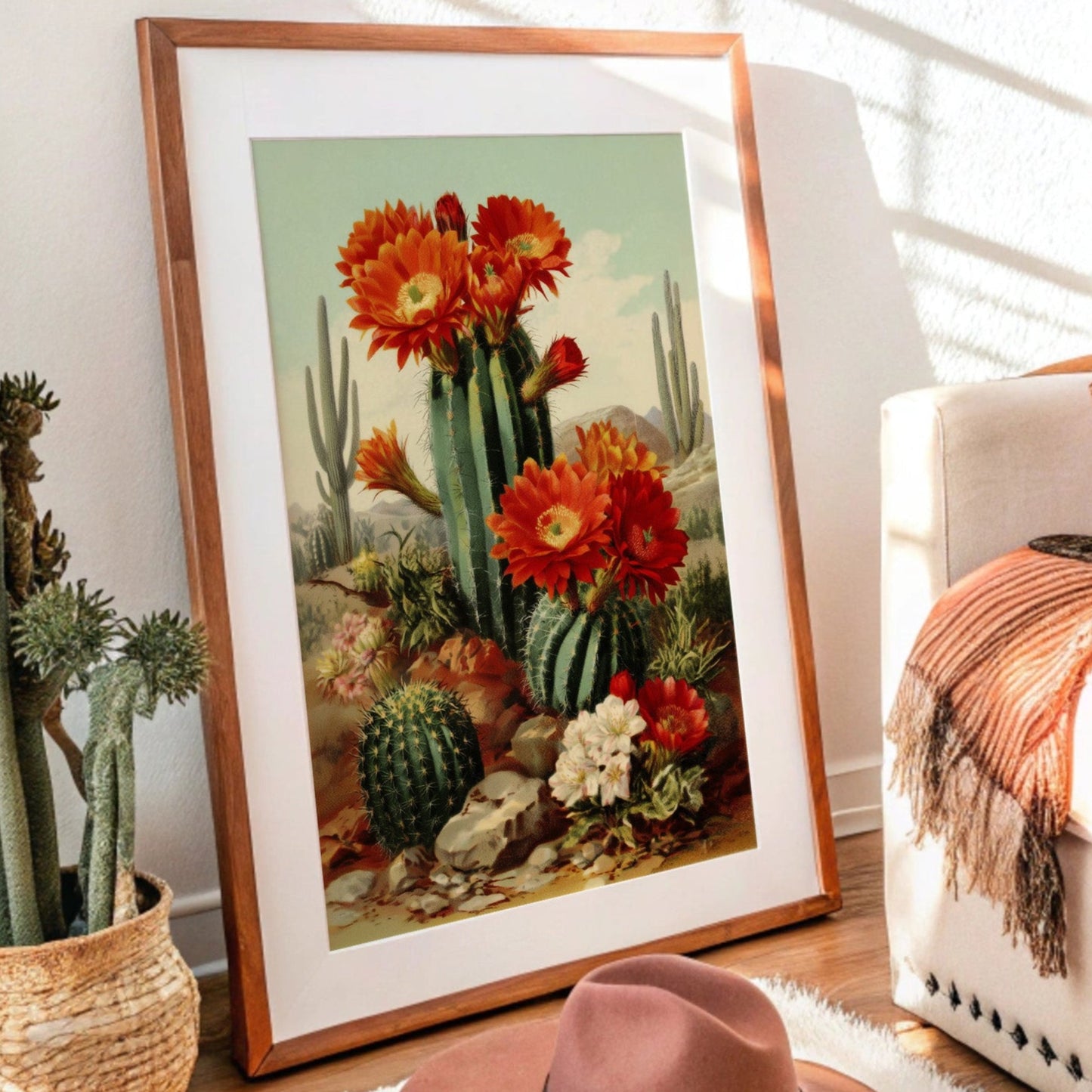 Desert Blooms Dance Against Mountains