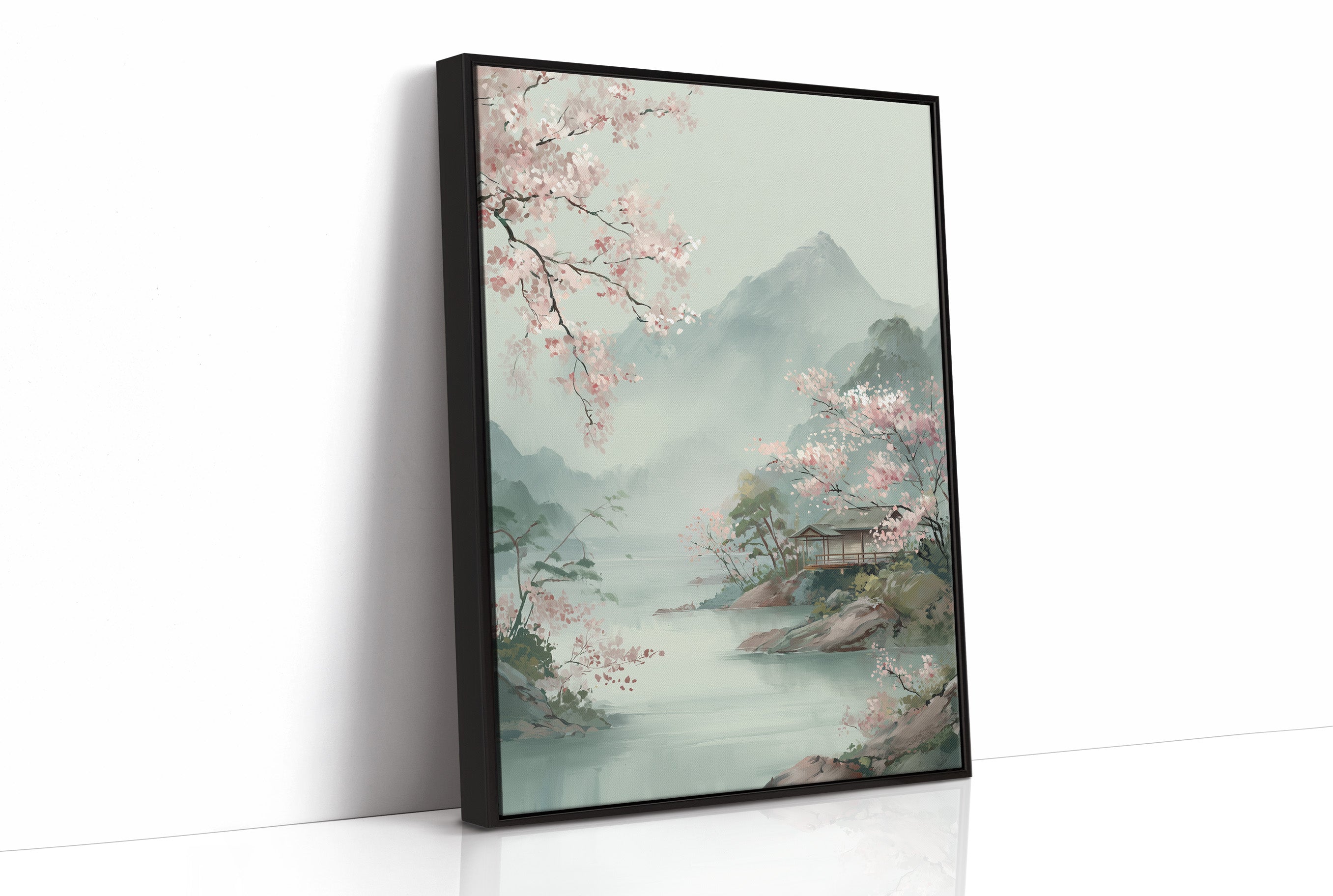 Cherry Blossoms Dance Above Misty Peaks