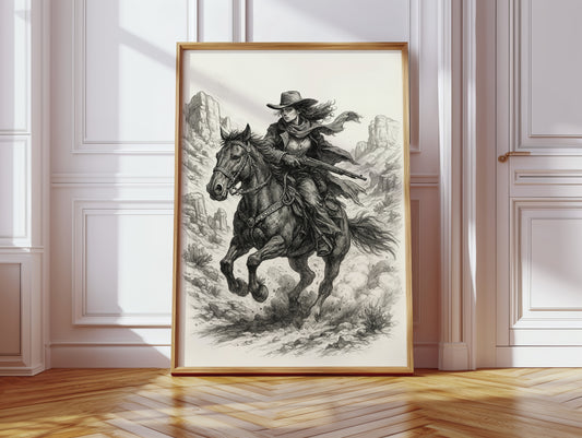 Grit & Dust – Cowgirl Outlaw Western Sketch Print