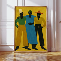 Three Figures Stand In Golden Light