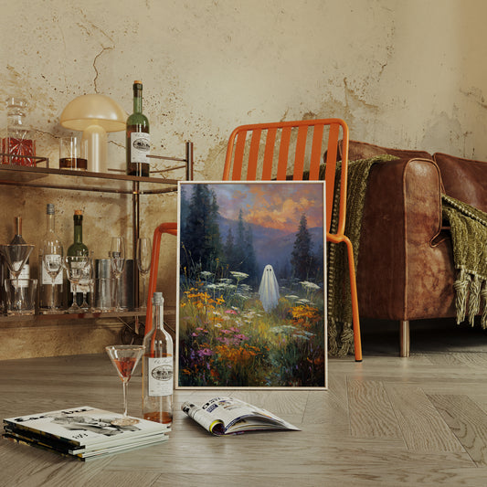 Ghostly Meadow Landscape Canvas - Whimsical Nature Art - Gallery Canvas image 2