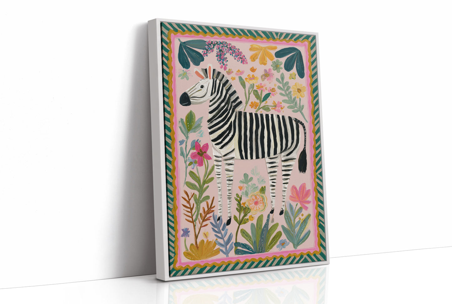 Whimsical Zebra in Floral Paradise
