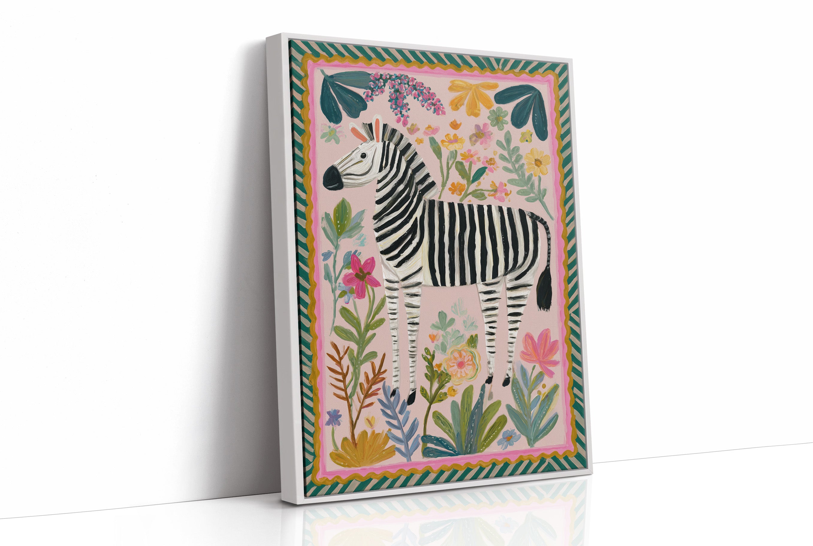 Whimsical Zebra in Floral Paradise