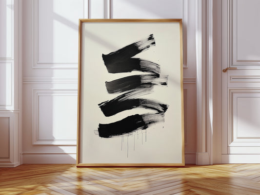 Black Strokes Dance Through Rain