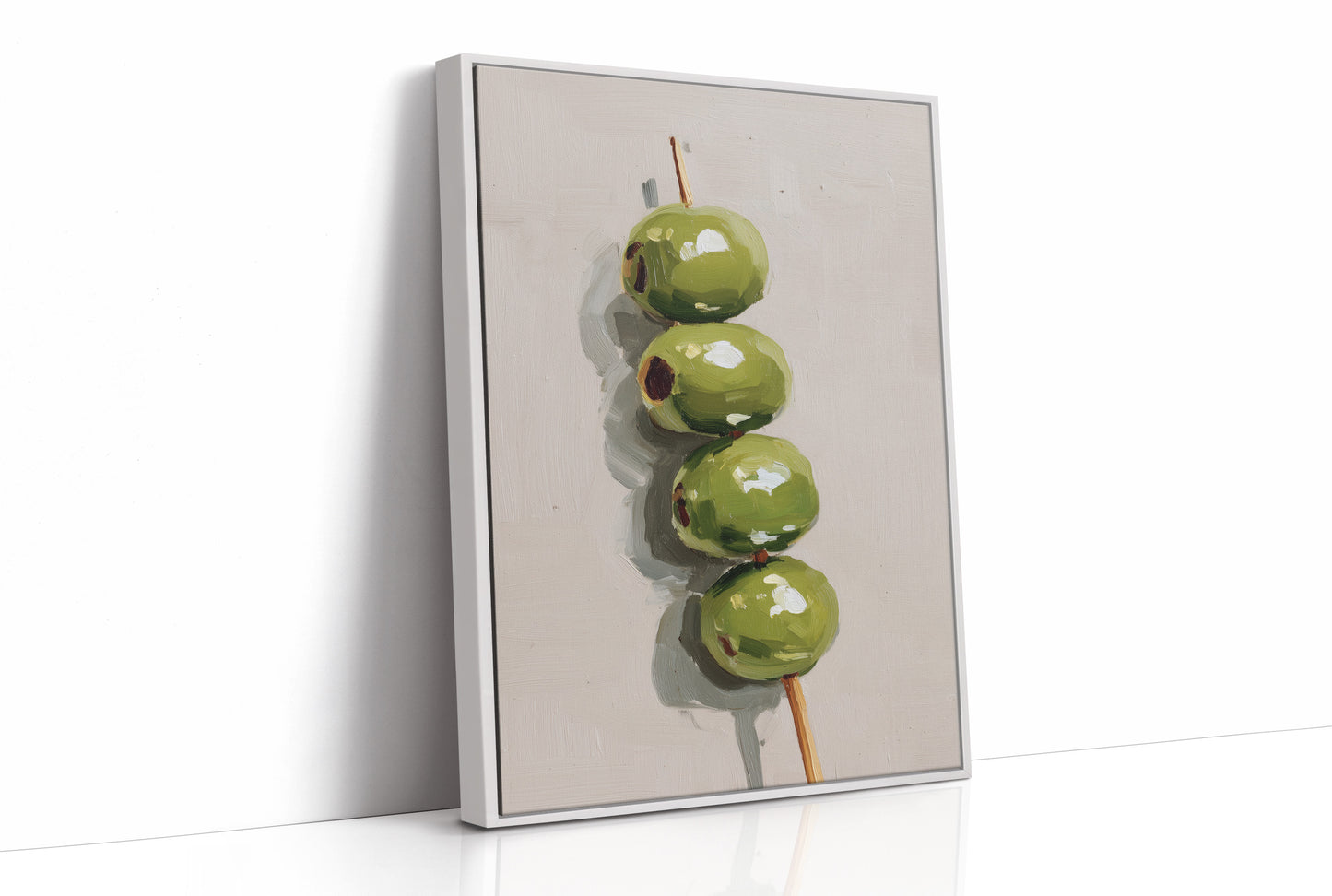 Verdant Olives on Wooden Skewer