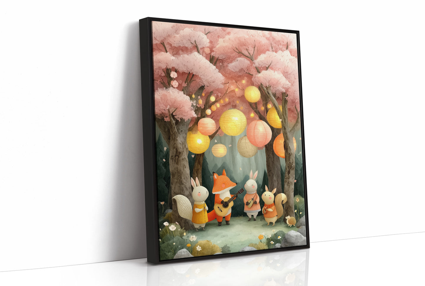 Forest Friends Play Under Cherry Blossoms