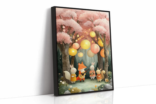 Forest Friends Play Under Cherry Blossoms