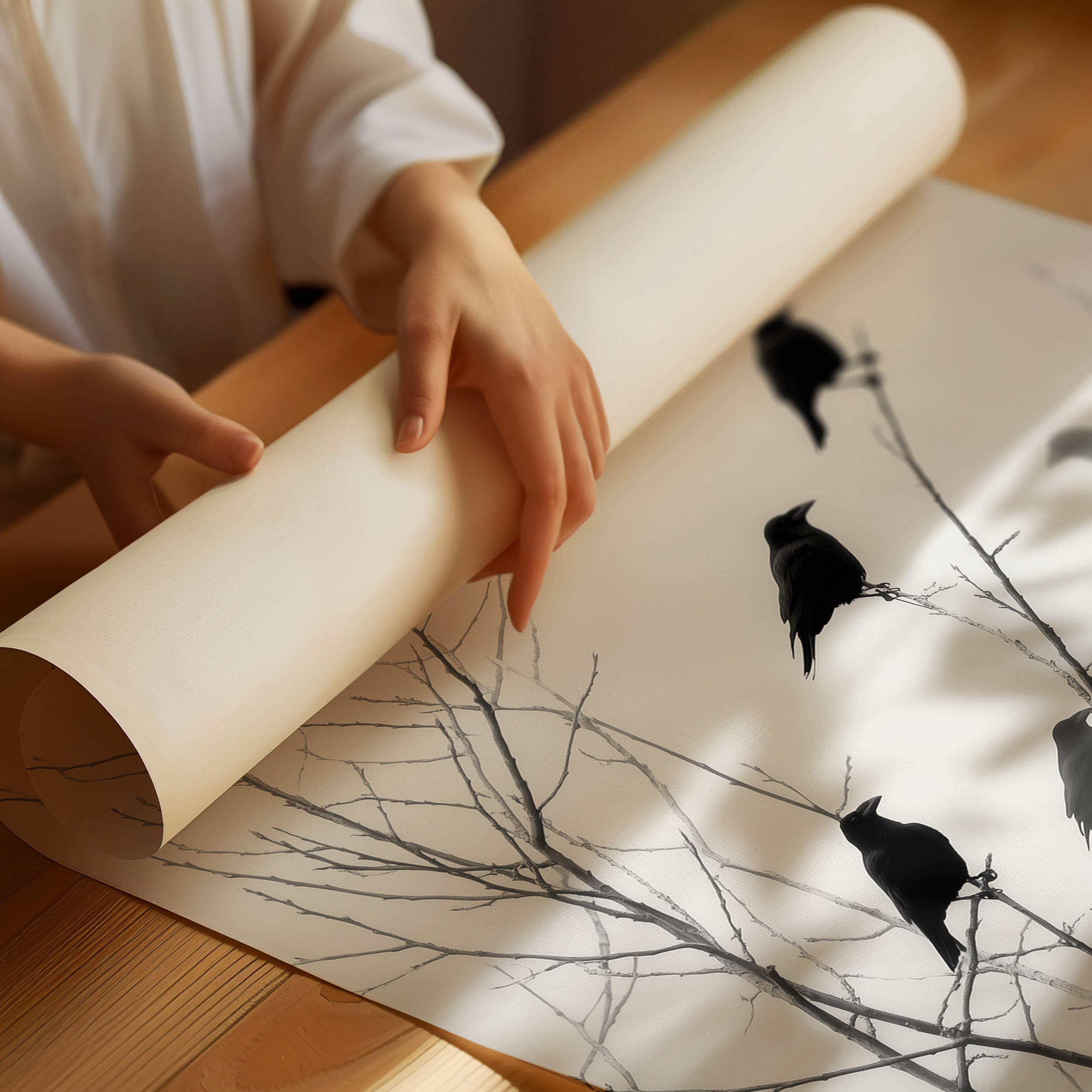 Ravens Perch On Winter Branches