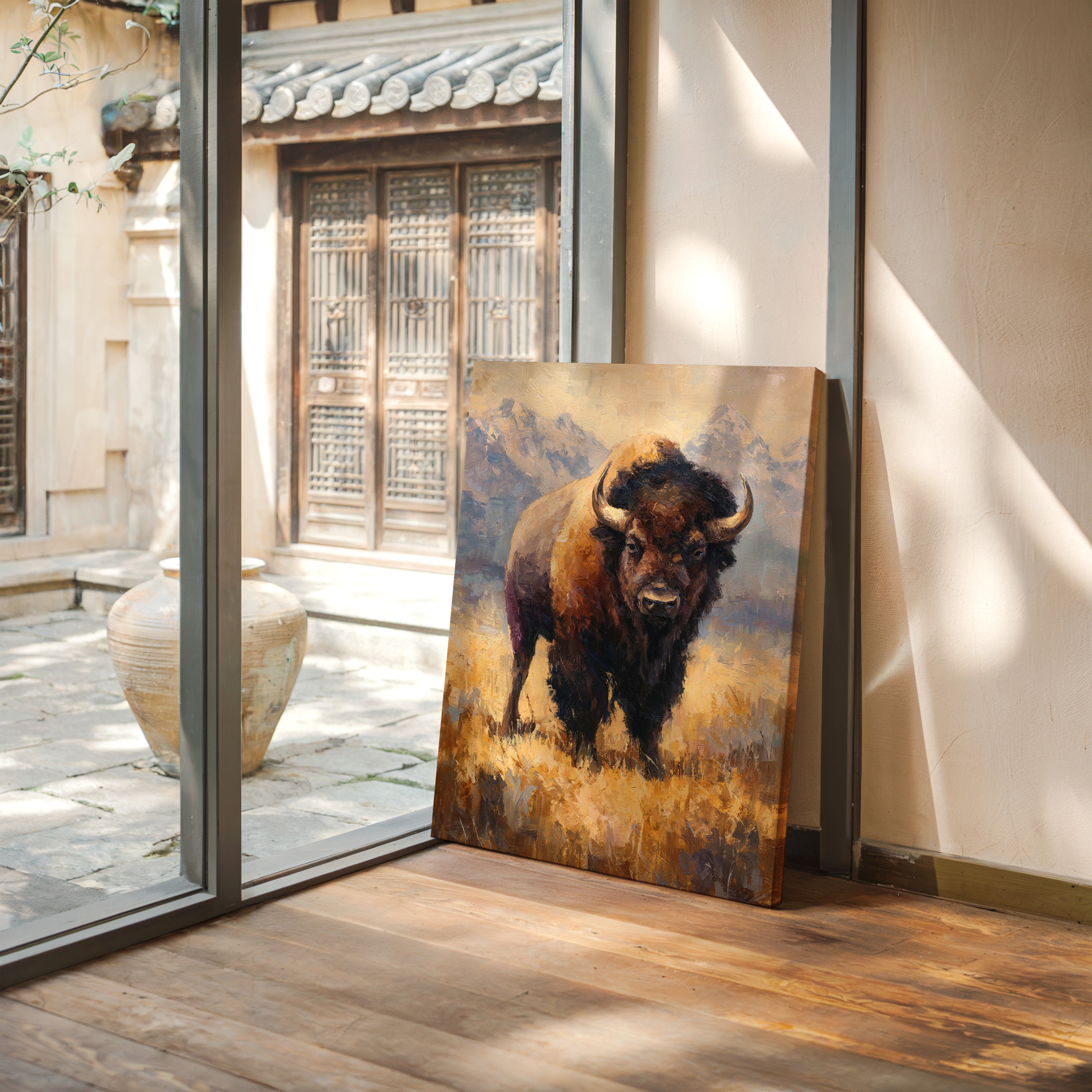 Majestic Bison in Golden Grasslands