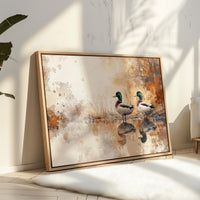 Autumn Pond Mirrors Twin Mallards