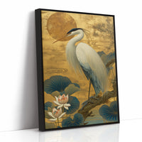 Lotus Moon Greets Noble Heron