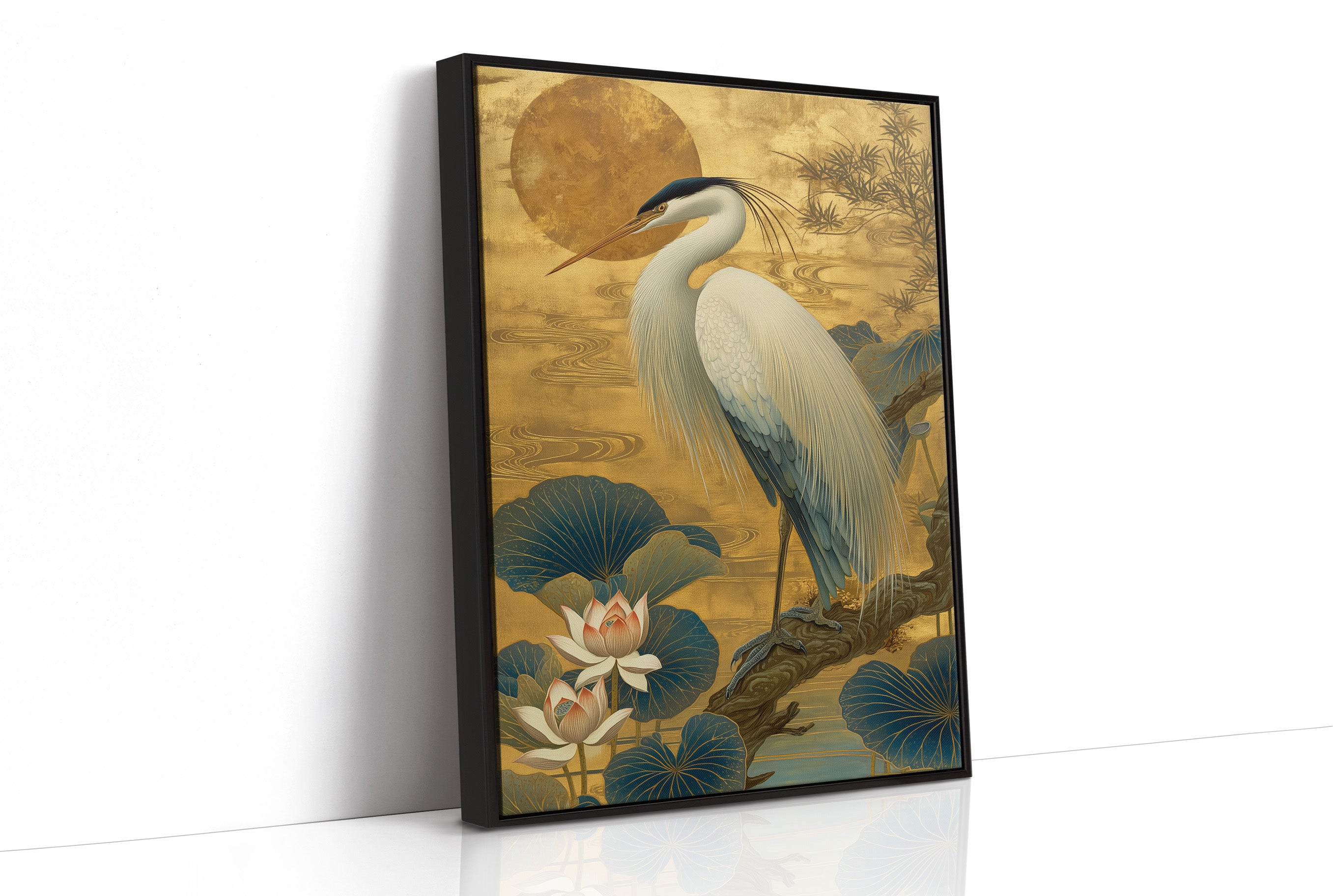 Lotus Moon Greets Noble Heron