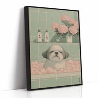 Peaceful Pup Among Pink Peonies