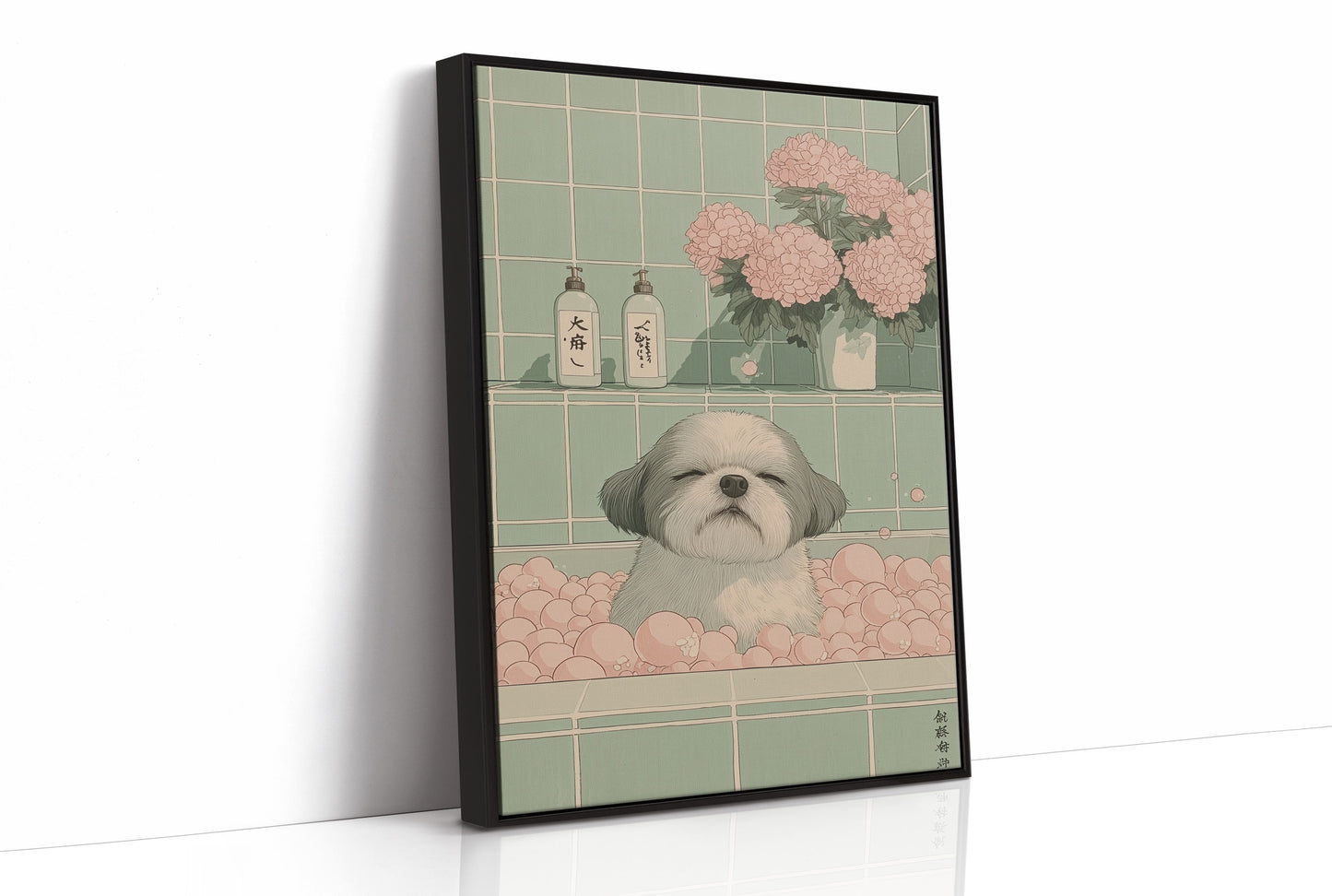 Peaceful Pup Among Pink Peonies