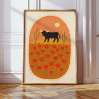 Desert Bloom with Bull at Sunset