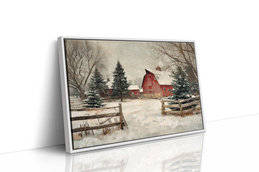 Crimson Barn in Winter's Embrace