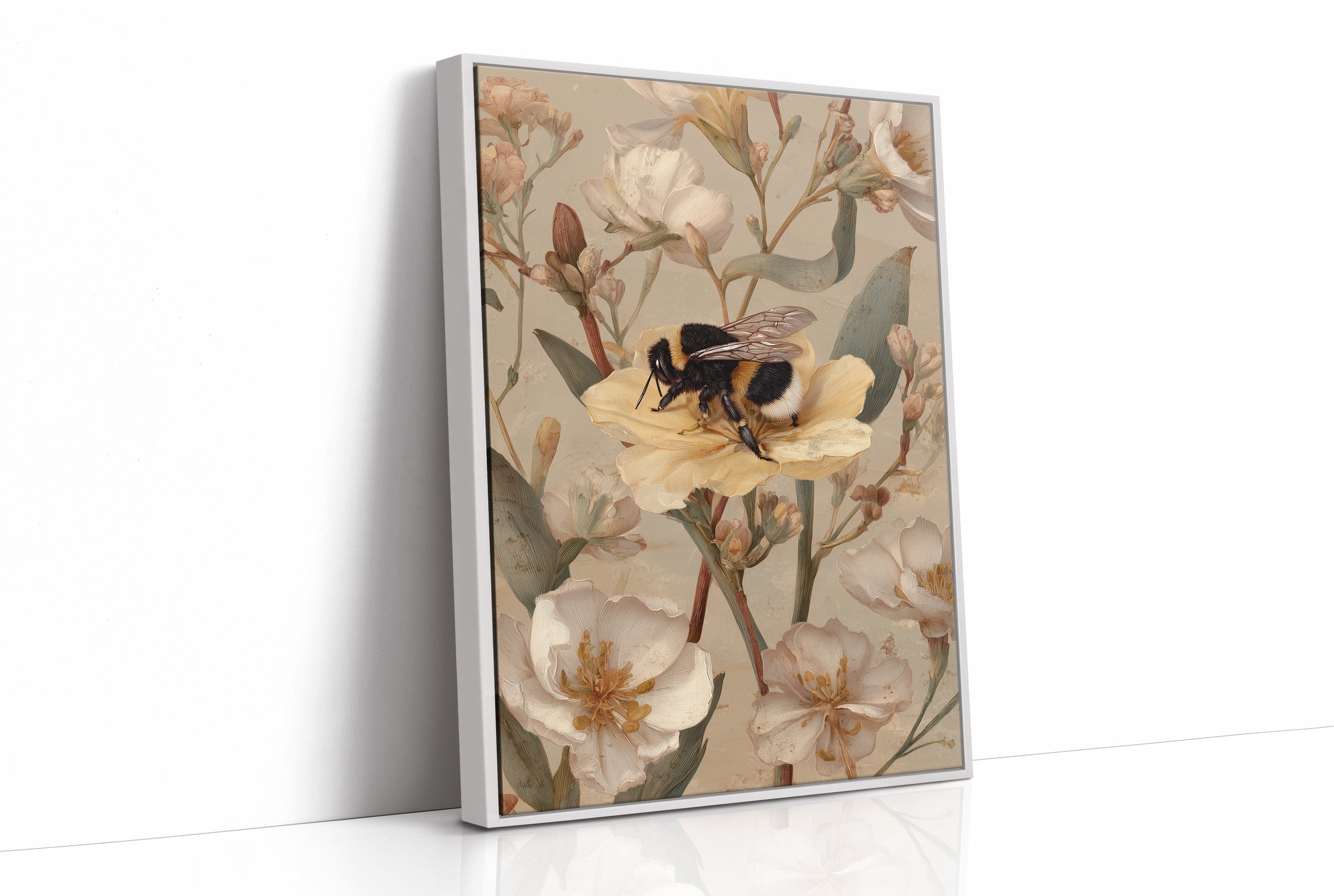 Bumblebee Rests On Pale Blooms